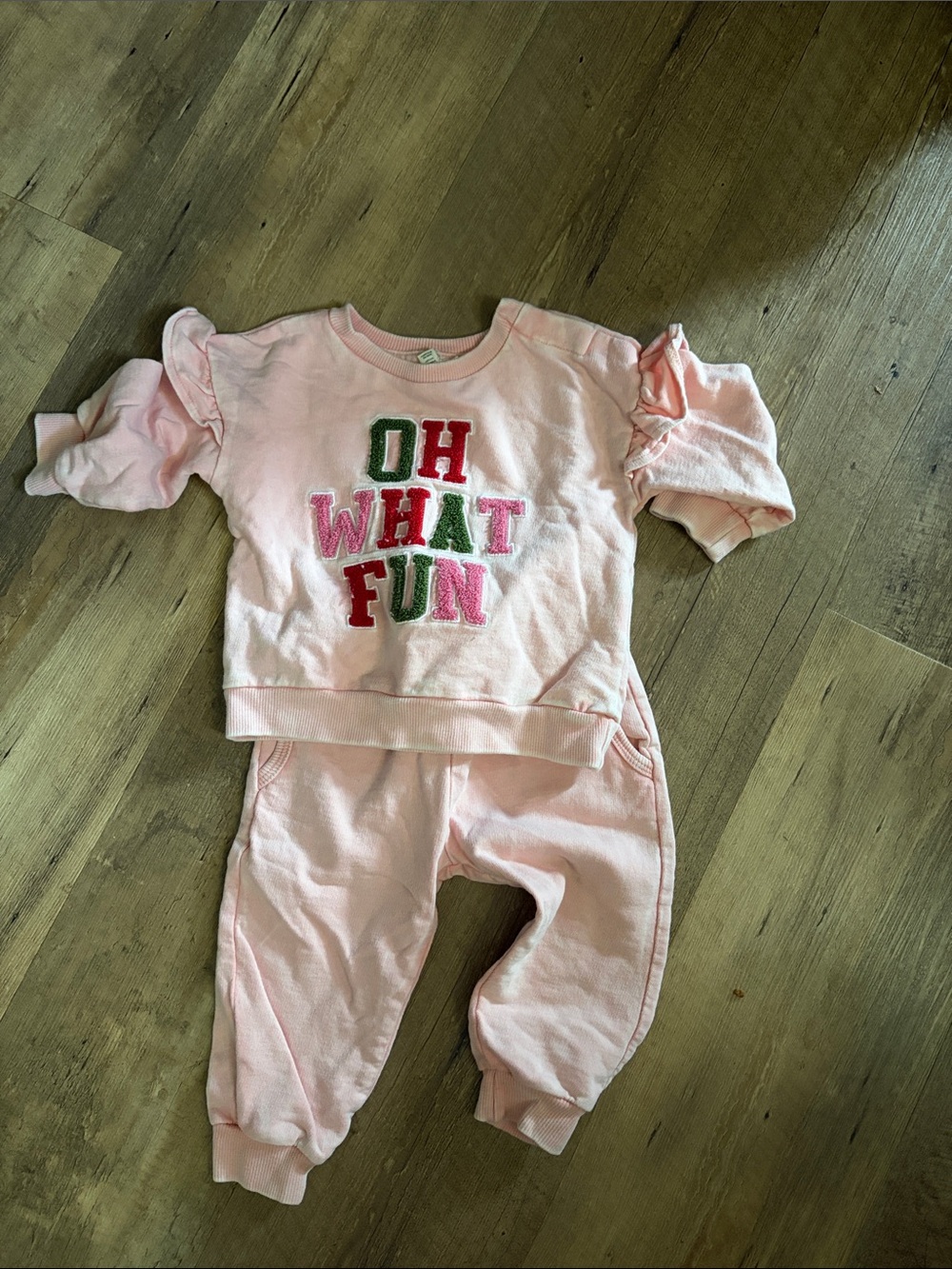 Jessica Simpson Pink "Oh What Fun" Ruffled Sleeve Kids Matching Set